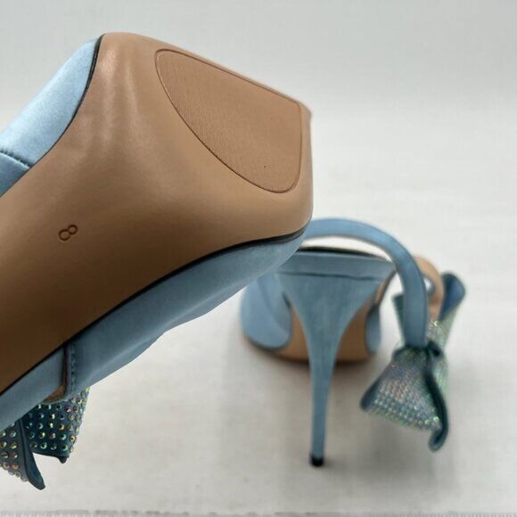 FSJ Skyblue Cute Pointed Toe High Heel Rhinestone Bowknot Slingback Pumps - Picture 6 of 9